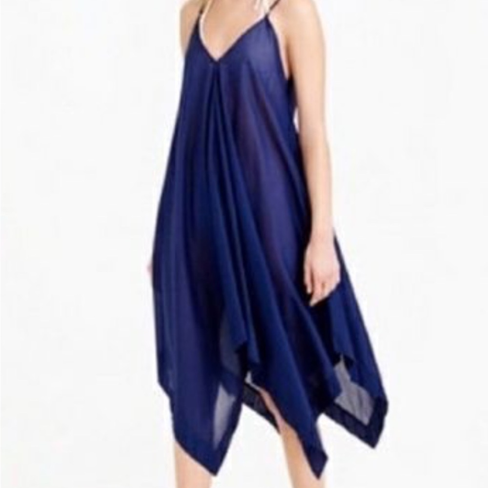 J.Crew Navy Cotton Sheer Dress / Beach Cover-Up, Hankerchief Hem, Size M/L